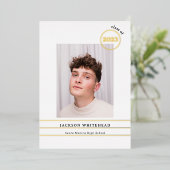 Invitation En Aluminium Simple Photo Gradué Blanc (Debout devant)