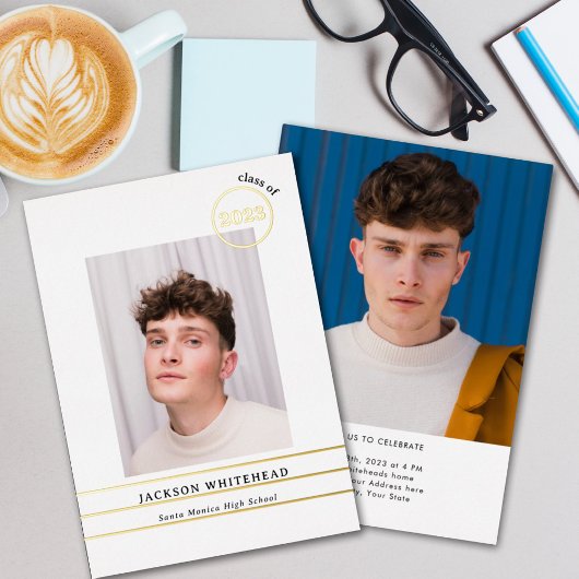 Invitation En Aluminium Simple Photo Gradué Blanc