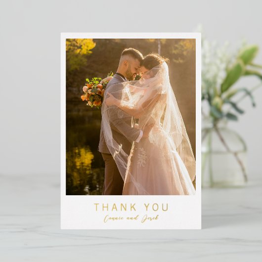 Invitation En Aluminium Simple Photo Modern Wedding Foil Thank You Card (Debout devant)