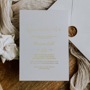 Invitation En Aluminium Simple Quinceañera Minimaliste Or