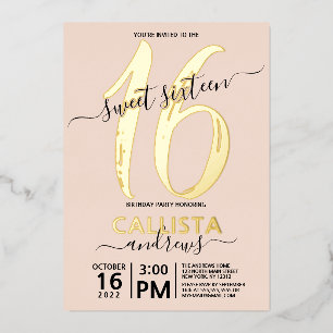Invitation En Aluminium Simple Real Gold Blush Rose Sweet 16 Anniversaire