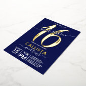 Invitation En Aluminium Simple Real Gold Marine bleu doux 16 Anniversaire (Rotation)
