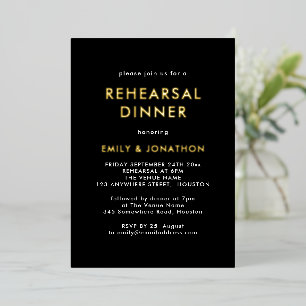 Invitation En Aluminium Simple Rehearsal Dinner Black Gold Réel