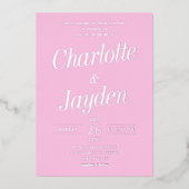 Invitation En Aluminium Simple rose élégant Mariage photo Script (Recto)