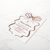 Invitation En Aluminium Simple Rose Gold Bow Baptême (Rotation)