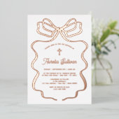 Invitation En Aluminium Simple Rose Gold Bow Baptême (Debout devant)