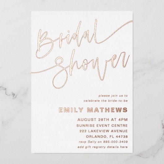 Invitation En Aluminium Simple Rose Gold Calligraphie Baby Showerl (Recto)