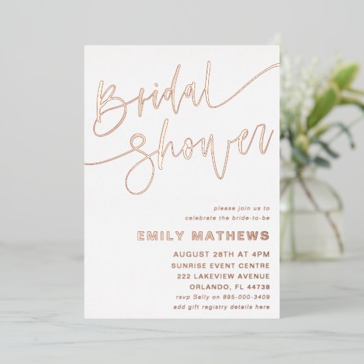 Invitation En Aluminium Simple Rose Gold Calligraphie Baby Showerl (Debout devant)
