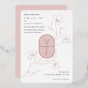 Invitation En Aluminium Simple rose poudré moderne floral or rose mariage