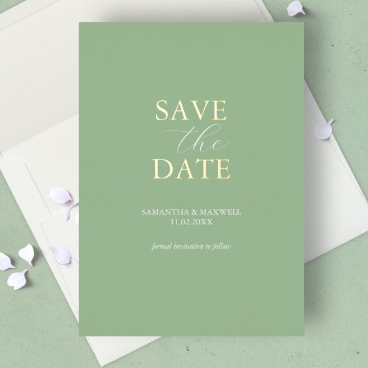 Invitation En Aluminium Simple Sage Green Enregistrer La Date Mariage Foil