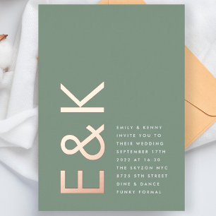 Invitation En Aluminium Simple Sage Green Ultra Monogramme Mariage OR