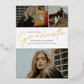 Invitation En Aluminium Simple Script 3 Photo Graduation Party (Recto)