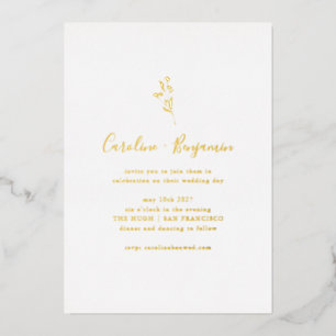 Invitation En Aluminium Simple Script Botanique Bohème Élégant Mariage Or
