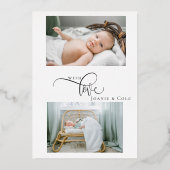 Invitation En Aluminium Simple script d'accueil photo annonce de naissance (Verso)