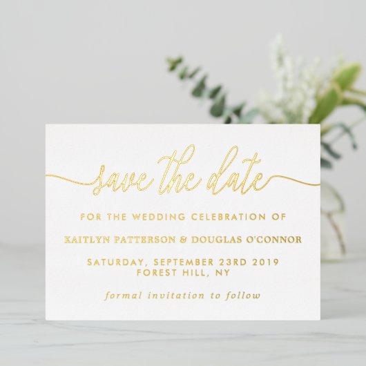 Invitation En Aluminium Simple Script Enregistrer La Date Réelle (Debout devant)