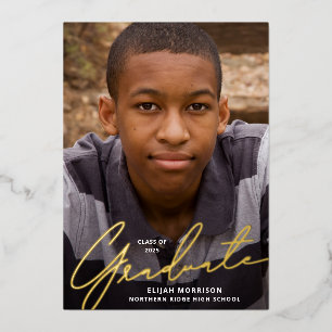 Invitation En Aluminium Simple Script Gold Foil Photo Graduation Party