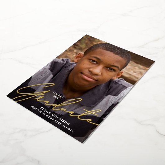 Invitation En Aluminium Simple Script Gold Foil Photo Graduation Party (Rotation)