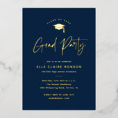 Invitation En Aluminium Simple Script Navy Blue Photo Graduation (Recto)
