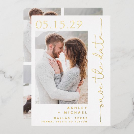 Invitation En Aluminium Simple Script Typographie 5 Photo Enregistrer la D (Recto/Verso)