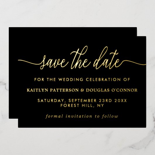 Invitation En Aluminium Simple Script - Vrai Feuillet - Sauvegarder La Dat (Recto/Verso)