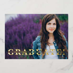 Invitation En Aluminium Simple Split Gold Script Photo    GraduationFoil I