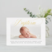 Invitation En Aluminium Simple Subtle Cross One Photo Baptism Gold (Debout devant)