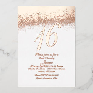 Invitation En Aluminium Simple Sweet Sixteen Or Doré Paillettes Feuille