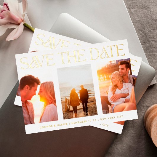 Invitation En Aluminium Simple Trois Multiphoto Enregistrer La Date VRAI