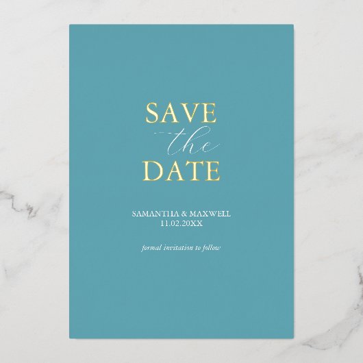 Invitation En Aluminium Simple Turquoise Bleu Enregistrer Le Mariage Date (Recto)