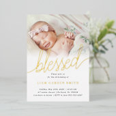 Invitation En Aluminium Simple Une Photo Béni Baptême Or (Debout devant)