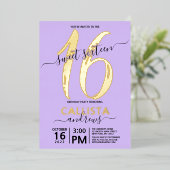 Invitation En Aluminium Simple Véritable Lavande Or Douce 16 Anniversaire (Debout devant)