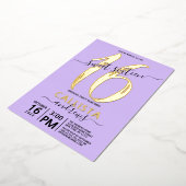 Invitation En Aluminium Simple Véritable Lavande Or Douce 16 Anniversaire (Rotation)