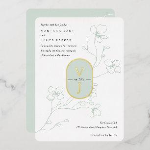 Invitation En Aluminium Simple vert sauge moderne mariage or