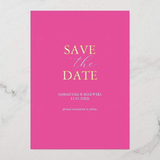 Invitation En Aluminium Simple Vibrant Rose Enregistrer le Mariage Date (Recto)