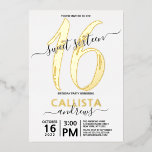 Invitation En Aluminium Simple Vrai Or Blanc Doux 16 Anniversaire<br><div class="desc">Cette invitation simple, girly et élégante à la fête d'anniversaire de sweet sixteen est parfaite pour la journée spéciale de votre fille. Il comporte une véritable feuille d'or, "16", et le nom de votre fille, ainsi que la typographie de script de signature sur le dessus d'un arrière - plan blanc....</div>