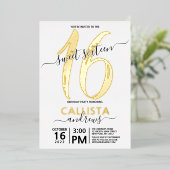 Invitation En Aluminium Simple Vrai Or Blanc Doux 16 Anniversaire (Debout devant)