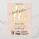 Invitation En Aluminium Simple Vrai Or Blush Rose Sweet 16 Anniversaire<br><div class="desc">Cette invitation simple, girly et élégante à la fête d'anniversaire de sweet sixteen est parfaite pour la journée spéciale de votre fille. Il comporte une véritable feuille d'or, "16", et le nom de votre fille, ainsi qu'une typographie de script de signature sur le dessus d'un arrière - plan rose vif....</div>