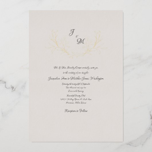 Invitation En Aluminium Simplement Elegant Taupe & Gold Foil Foliing Inv (Recto)
