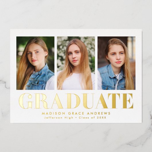 Invitation En Aluminium Simply Bold 3 Photo Graduation Party (Recto)