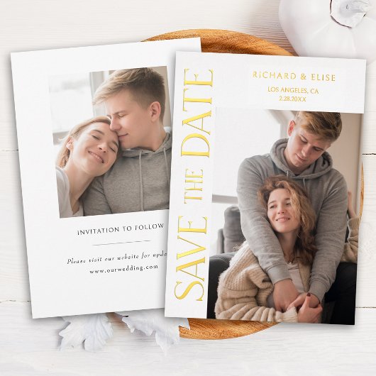 Invitation En Aluminium Simply Elegant Typography Photo Enregistrer la dat
