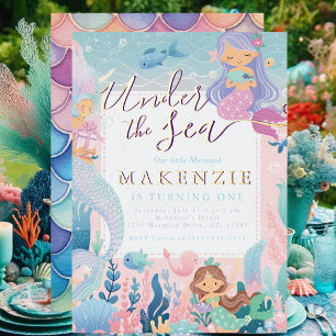 Invitation En Aluminium Sirène pastel fantaisiste sous la mer
