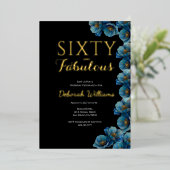 Invitation En Aluminium Sixty and Fabulous Blue Floral Birthday Party (Debout devant)