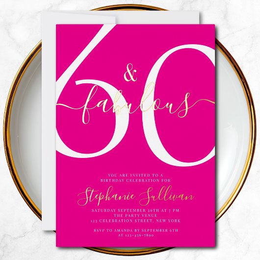 Invitation En Aluminium Sixty and Fabulous Script 60th Birthday Party 