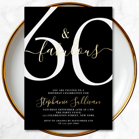 Invitation En Aluminium Sixty and Fabulous Script 60th Birthday Party 