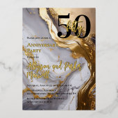 Invitation En Aluminium Sleek Gold | White Marble 50 Anniversary Party (Recto)