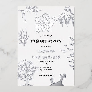 Invitation En Aluminium Sliver Spooky Hey Boo Kids Halloween Birthday 