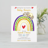 Invitation En Aluminium Sloth Rainbow Heart Boy Baby shower Cute Real Gold (Debout devant)