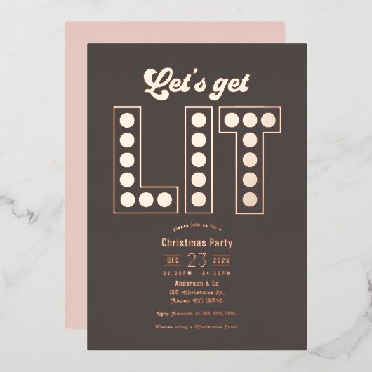 Invitation En Aluminium Smoky Quartz Get Lit Retro Christmas Party (Recto/Verso)