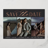 Invitation En Aluminium Smooth Script | Three Photo Save the Date (Recto)