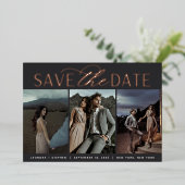 Invitation En Aluminium Smooth Script | Three Photo Save the Date (Debout devant)